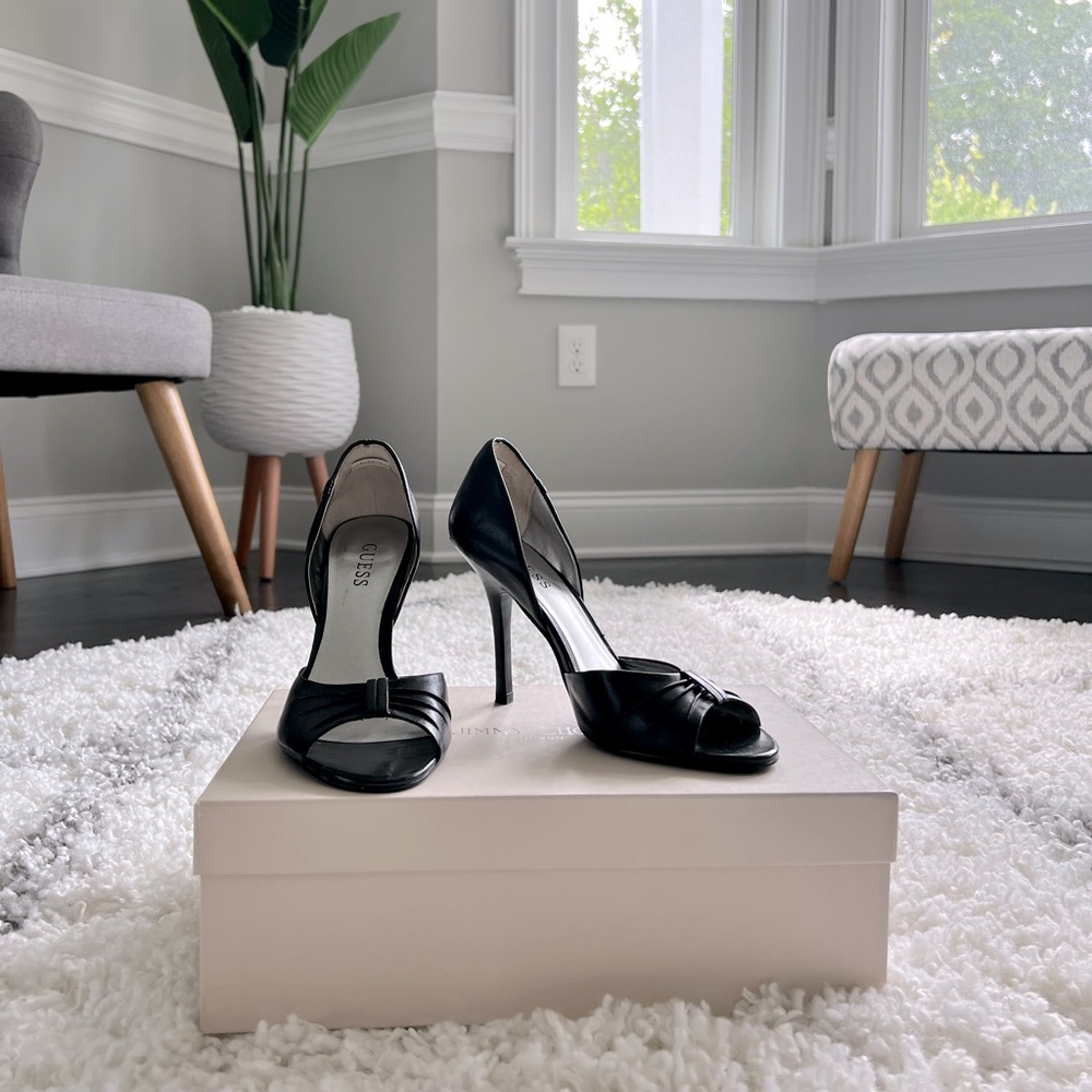 GUESS Black Leather D’Orsay Heels with Ribbon Accent 6.5 💕